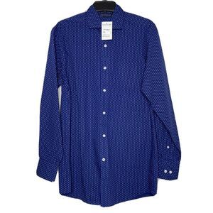 TOMMY HILFIGER Mens Navy Blue Geometric Button-Up Shirt NEW 14.5 32/33 Small S